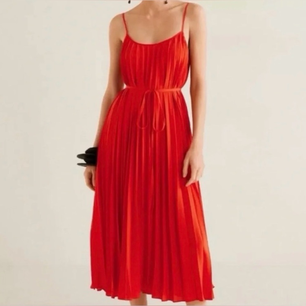 Sam Edelman Red Pleated Accordion Spaghetti Strap Midi Dress in Size Medium